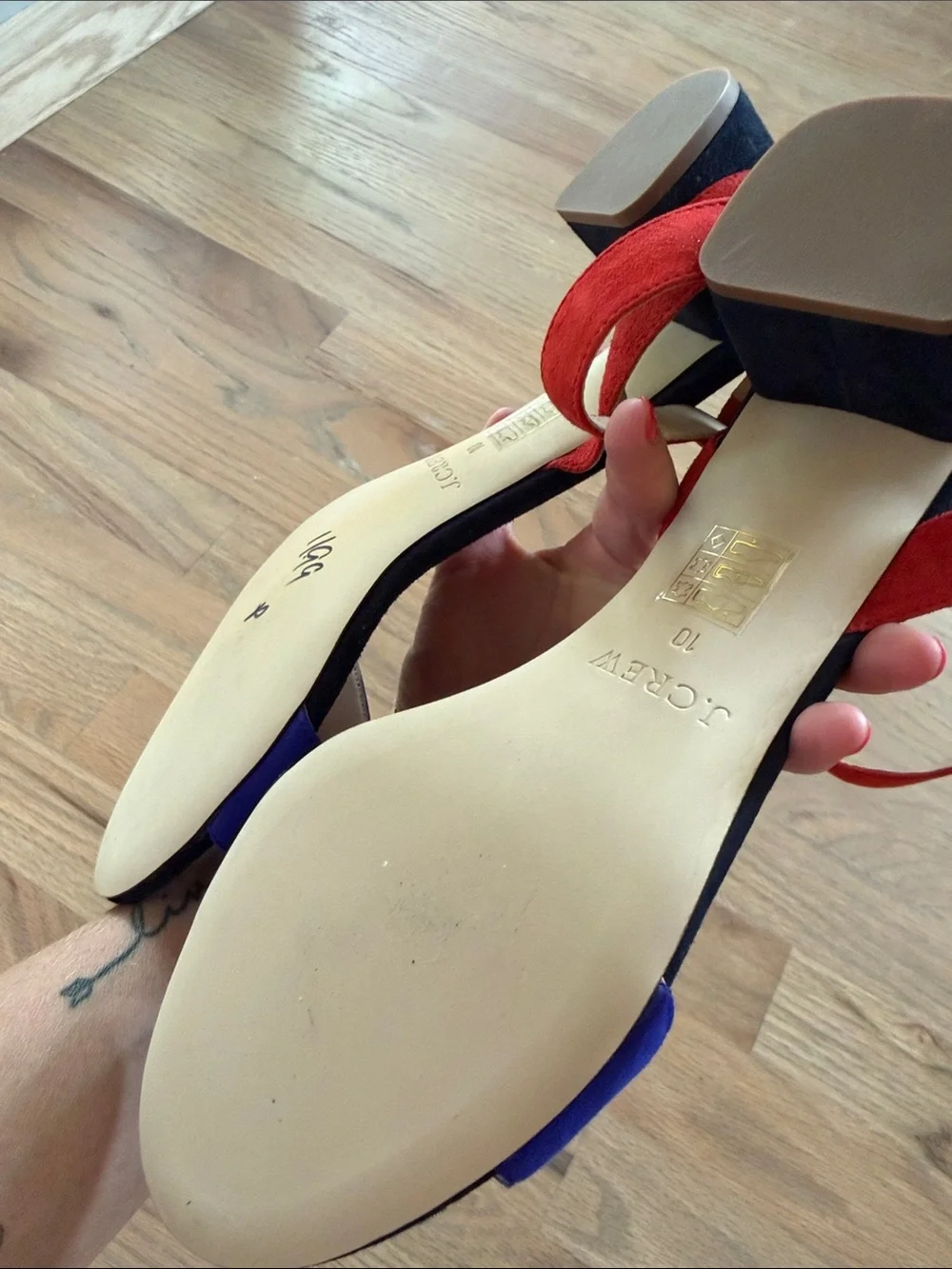 J.Crew Colorblock Suede Block Heel Slingback Sandals Red Blue Navy Size 10 NWOT